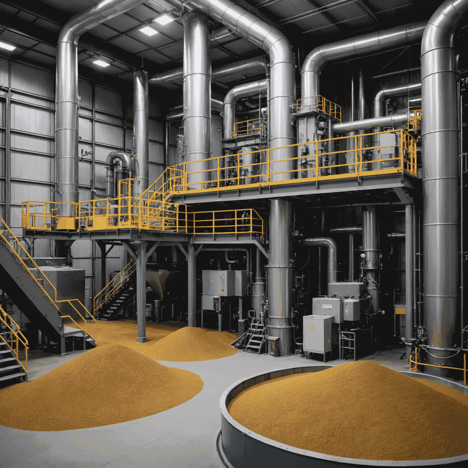 A modern biomass conversion facility in Canada, with high-tech equipment processing various organic materials. The image shows the efficiency of new conversion techniques.